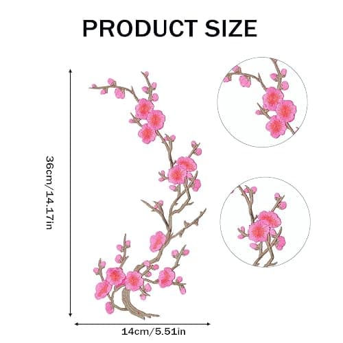letsinstyle 2 PCS Pink Vintage Plum Blossom Iron on Patch, Embroidery Flower Vines Sew on Patches, Embroidered Floral Appliques for Wedding Dress Decoration Repair DIY Craft thumbnail 3