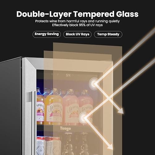 Yeego 15 Inch Beverage Refrigerator – 80 Can Mini Fridge with Glass Door, Built-In or Freestanding Cooler for Home Bar Office thumbnail 6