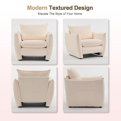 ENYLAY Oversized Accent Chair, Modern Single Sofa Cloud Chairs with Removable Pillow, Deep Seat Comfy Armchair for Living Room Bedroom Reading Nook - Upholstered Lounge Chair (Beige) thumbnail 8