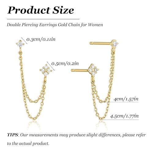 Frodete Double Piercing Earrings Gold Chain for Women Elegant Double Hoop Jewelry Set for Two Holes Everyday Wear Double-Piercing Chains Earring Set thumbnail 3