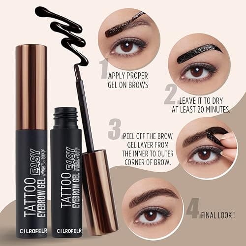 Cilrofelr Tattoo Peel Off Eyebrow Gel, Easy Tattoo Brow Peel Off Gel, Last Up to 3 Days, Waterproof, Transfer-proof, For Fuller & Defined Looking Brows, Dark Brown (2 Pack) thumbnail 7