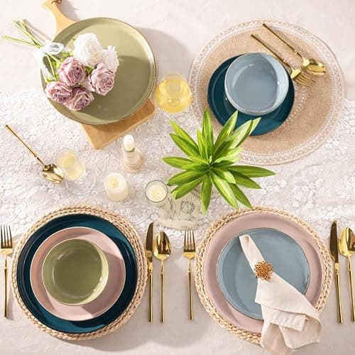 AmorArc Dinnerware Sets for 4, 12 Pieces Ceramic Plates and Bowls Set | Scratch Resistant Stoneware Dishes Set, Dishwasher & Microwave Safe, Colorful thumbnail 7
