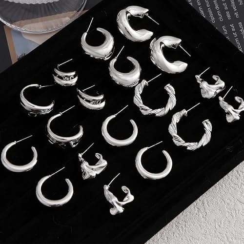 IFKM 24 Pairs Gold Hoop Earrings Set for Women Hypoallergenic Chunky Chain Twisted Open Hoops Dangle Earring Packs for Birthday Party Christmas Fashion Jewelry Gift thumbnail 3