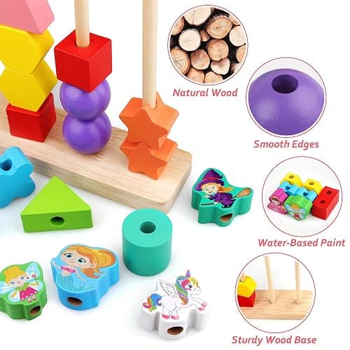 Vinlon Montessori Toys for Boys Girls 2 3 4 Years Old -Princess Unicorn Fairy Mermaid Shapes Sorting & Stacking Vivid Colors, Early Learning Educational Toys for Halloween Thanks Giving thumbnail 5