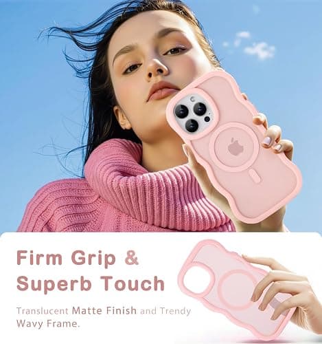 Amzfield for iPhone 15 Pro Case, Compatible with Magsafe Wavy Frame Magnetic Cute Magnetic Design Translucent Matte Hard Back Silicone Bumper Shockproof Phone Case for iPhone 15 Pro Women Girls, Pink thumbnail 7