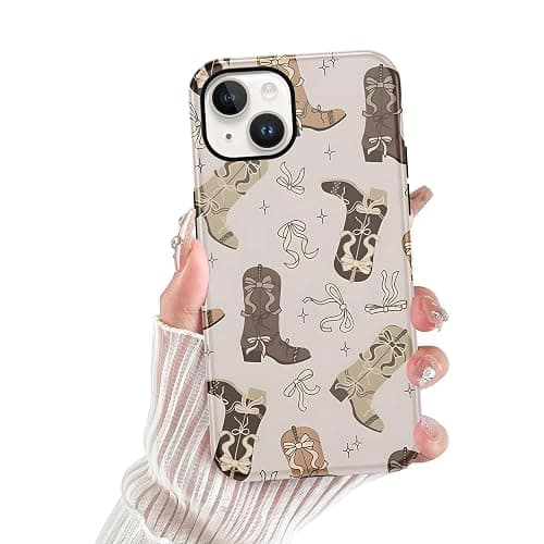 Vulfwela for iPhone 13/iPhone 14 6.1'' Brown Bow Cowgirl Western Phone Case | 2 in 1 Retro Fall Cowboy Star Boot Pattern Aesthetic Boho Case Scratch-Resistant Shockproof Protective Cover for Women Girls thumbnail 8
