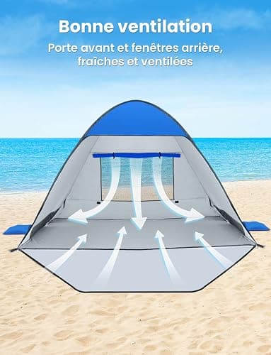 Glymnis Tente de Plage Pop Up pour 1-2 Personnes (S) 3-4 Personnes (L) Abris de Plage avec Porte à Glissière Protection UV 50+ Contre Le Vent thumbnail 7