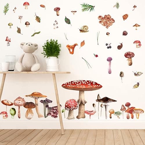 Glenmal 72 Pcs Watercolor Mushroom Wall Decals Giant Mushroom Decal Walls Peel and Stick Removable Decor Wallpaper Vinyl Sticker for Bedroom Furniture(Retro Style) thumbnail 7