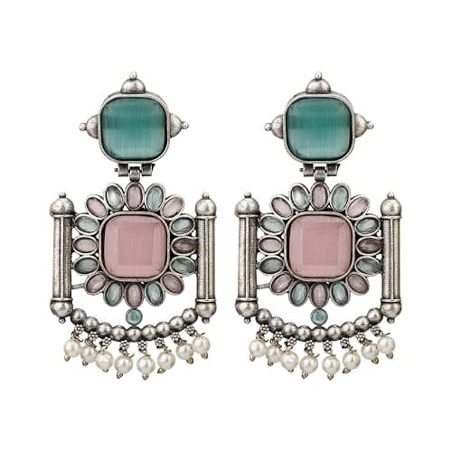 Efulgenz Oxidized Jewelry Boho Antique Oxidized Indian Earrings for Women Multicolor Crystal Faux Pearl Earrings Floral Dangle Earrings Set Indian Oxidized Jewelry Dangle Earrings Bohemian Statement Jewelry for Women - Image 1