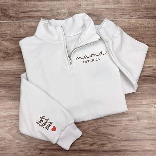 NAZENTI-Custom Mama Embroidered Sweatshirt Kids Names-Personalized Gifts For New Mom, Mommy Birthday, Mothers Day, Christmas thumbnail 2