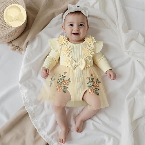 Baby Girl Fall Winter Clothes Long Sleeve Romper Dress + Socks + Headband Newborn Infant Cute Casual Outfits thumbnail 4