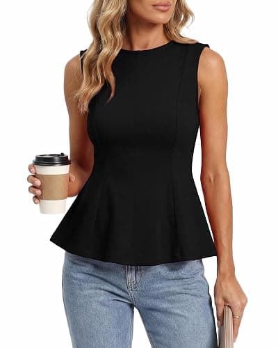 BTFBM Womens Summer Tops 2026 Business Casual Outfits Crew Neck Sleeveless Shirts Slim Fit Peplum Tank Top - Image 1