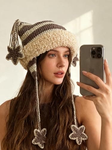 Y2k Beanie Knitted Hat Cute Cat Beanie Warm Loose Crochet Hat Women thumbnail 4
