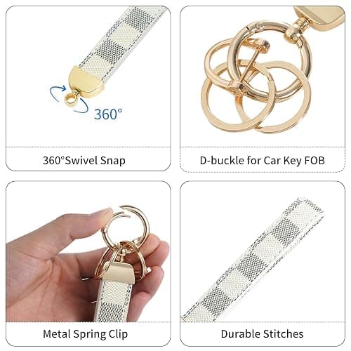 Weixiltc Leather Wristlet Keychain, Car Key Chain Holder with 2 Key Ring & Anti-Lost D Ring, Key Fob Wristband for Women thumbnail 3