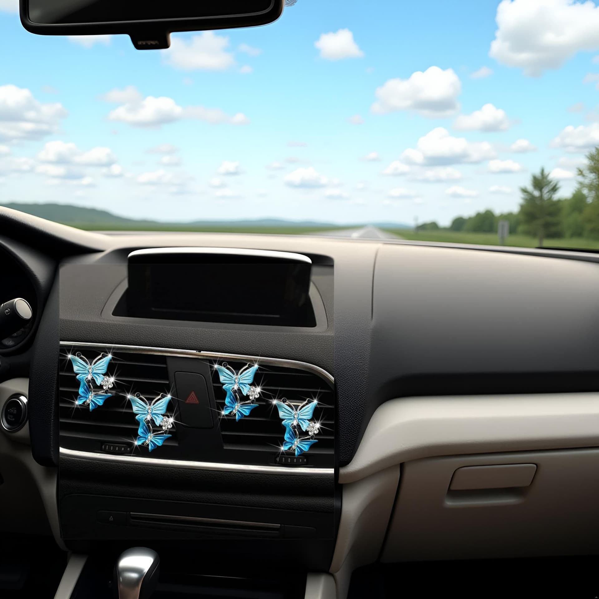4 Pcs Butterfly Air Vent Clips, Car Vent Clips Dual Butterfly Air Vent Freshener Clip Decoration, Car Interior Decor Bling Cute Accessories Car Decoration for Women + Sunflower Mask Hook (Blue, 4) thumbnail 9