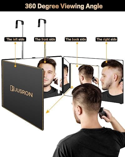 JUSRON 360 Viewing Angle Self Hair Cutting Mirror, Clear Anti-Fog HD Glass, USB Rechargeable, Easy to Use, Height Adjustable, Portable, Good Choice for Gifts thumbnail 2