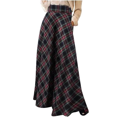 Plaid Skirts for Women High Waisted Maxi Skirts Casual A-Line Pleated Tartan Fashion Full Length Long Skirt thumbnail 4