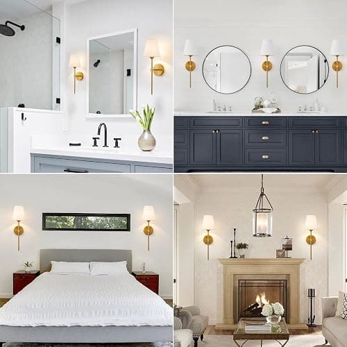 KUAUGST Wall Sconces Sets of 2, Retro Industrial Wall Lamps, Bathroom Vanity Sconces Wall Lighting with White Fabric Shade, Suitable for Bedroom Living Room Corridor Kitchen thumbnail 5