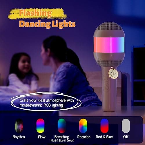 Wireless Karaoke Machine Portable Bluetooth Microphone with LED Light | Best Chritmas Birthday Festival Party Gift for Adults 3 4 5 6 7 8 9 10 11 12+ Year Old Girls Boys Kids (Beige) thumbnail 4