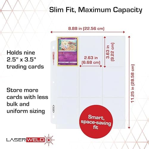 BCW LaserWeld 9-Pocket Page - Side Load 100ct | Holds Nine 2½" x 3½" Trading Cards | Acid-Free Card Storage | Laser-Welded Seams for Durability | Compatible with 3-Ring Binders thumbnail 2