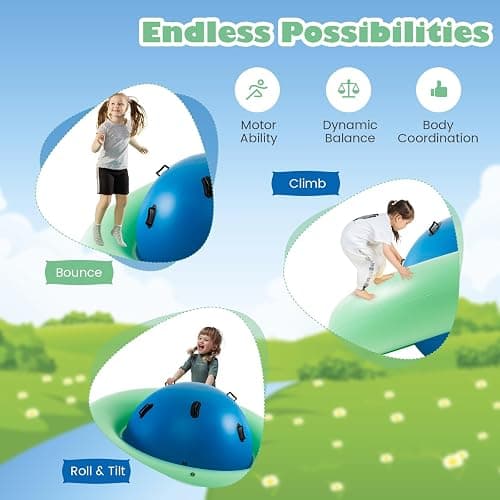 HONEY JOY 8-Foot Inflatable Dome Rocker Bouncer, Giant Roll and Play Seesaw Rocker w/6 Handles, Max Weight 250 Lbs, Blow Up Backyard Toy for Outdoor Game Activities, Gift for Boys Girls Ages 5+(Green) thumbnail 7