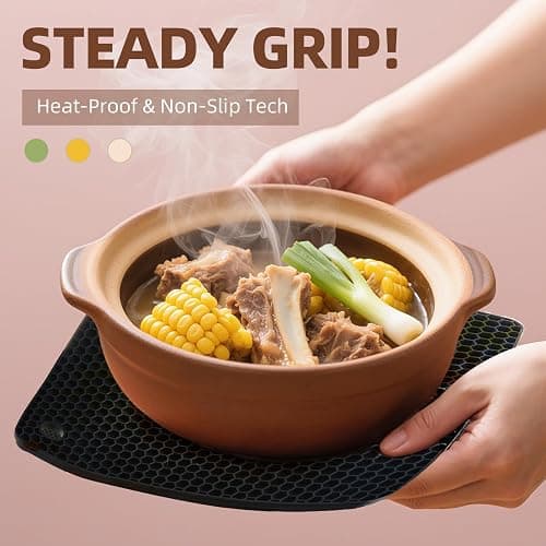 NICESOPIN 4 Pack Silicone Pot Holders & Hot Pads - Heat Resistant Non-Slip Mats for Kitchen Countertops, Trivets for Hot Dishes, Dishwasher Safe & BPA-Free (Black) thumbnail 7