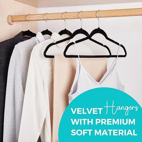 HOUSE DAY Premium Velvet Hangers 50 Pack Black, Non-Slip Flocked Felt Hangers, Sturdy Clothes Hangers with 360° Rotatable Hook, Heavy Duty Coat Hanger, Durable Slim Hanger for Closet Space Saving thumbnail 4