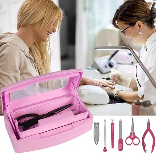 Gusnilo Nail Tool Sterilizer Box barbicide Disinfectant Jar Plastic Disinfectant Container Suitable for Nail Tools Hair Salons Beauty Centers and Manicure and Nail Equipment(Pink) - 21 Ounce - Pink thumbnail 7