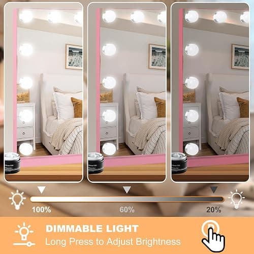 Moonee Vanity Mirror with Lights, Pink Hollywood Lighted Makeup Mirror with 15 Dimmable Bulbs and 10X Magnification, 3 Colors Modes, Aluminum Metal Frame, Light Up Mirror for Tabletop/Wall（23" x 18"） thumbnail 4