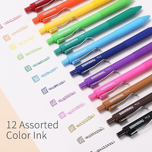 TWOHANDS Gel Pens 0.7mm Medium Point, Retractable Pen, 12 Colorful Pens | Smooth Writing Pens with Silicone Grip,Quick Dry, for Writing, Drawing, Journaling, Gifts for Women, 23506 thumbnail 4