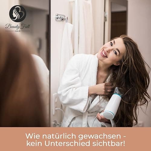 Beauty Full Hair Clip in Extensions Echthaar 45cm 100g Dunkelbraun | Haarverlängerung Echthaar Clip In | Lang & Voluminös | Echthaar Extensions für einen natürlichen Look | Echthaar Extensions Clip thumbnail 4