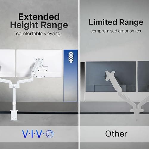 VIVO Dual Monitor Arm Mount for 17 to 32 inch Screens - Pneumatic Height Adjustment, Full Articulating Tilt, Swivel, Heavy Duty VESA Stand with Desk C-clamp and Grommet Option, White, STAND-V002KW thumbnail 4