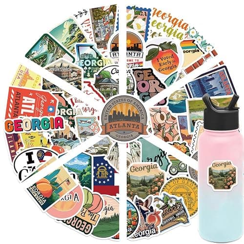 Georgia Stickers |50Pcs Peach State Waterproof Vinyl Decals for Water Bottles Laptop Refrigerator Luggage Cup Computer Mobile Phone Skateboard thumbnail 8