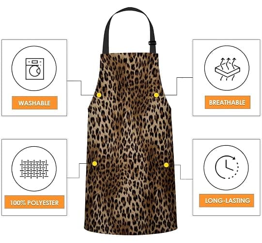 Xuwenz Leopard print pattern Kitchen Apron for Women Men, Adjustable Apron Chef Bakers Apron Cooking Apron Cooking Baking Gardening thumbnail 5