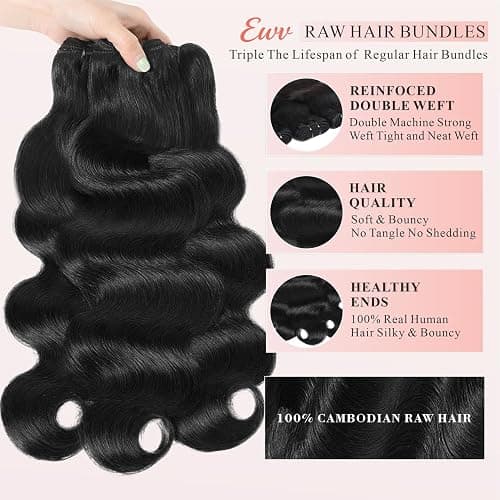 Bundles Human Hair 16 18 20+14 Inch 5x5 HD Lace 12A Body Wave Bundles with Closure 100% Unprocessed Brazilian Virgin Hair No Tangle Shedding Keep Texture Silky Soft for Women thumbnail 2