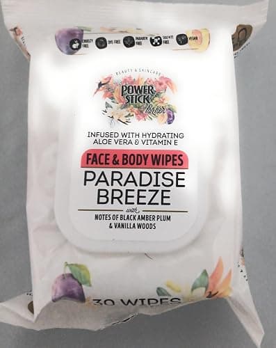 Power Stick Face and Body Wipes, Paradise Breeze and Soft Floral Scents, Hydrating with Aloe Vera, Vitamin E, 30 Count, Vegan, Cruelty Free (4 Pack) thumbnail 2