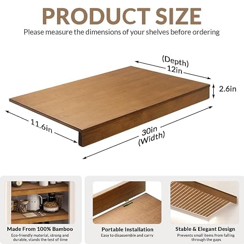 Gashell Wire Shelf Covers, Bamboo Wire Rack Covers for Pantry, Closet (4pcs, 30" W x 12" D) thumbnail 3
