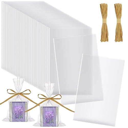 Tudomro 100 Pcs Clear Cellophane Soap Bags with Raffia Rope, 5x8 Clear Handmade Packaging Wrapper Bags for Candles Soap Bar Making Supplies Wedding Favor Bag Gift Treat Bag Small Business Packaging - Image 1