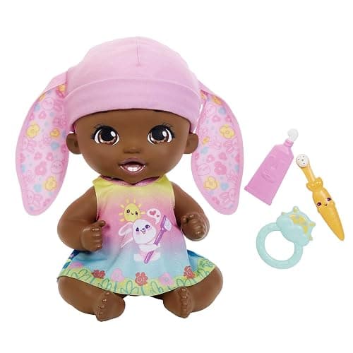 My Garden Baby Brush & Smile Little Bunny Baby Doll (12-in) with 3 Accessories and 2-in-1 Reversible Outfit, Blue Hat, Great Gift for Kids Ages 2Y+ - Image 1