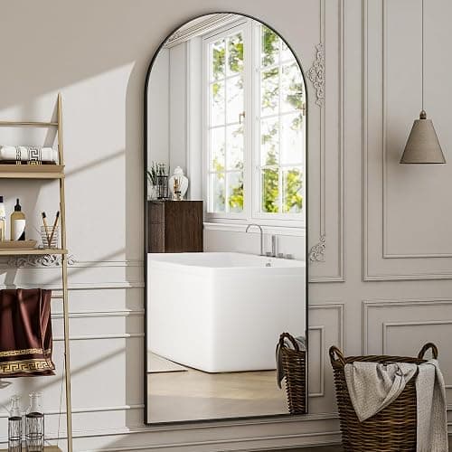 WISSMIELS 57" x 20" Arched Full Length Mirror - Wall Mounted/Floor Mirror Aluminum Alloy Frame Full Body Mirrors for Bathroom Living Room Bedroom and Entryway,Black thumbnail 6