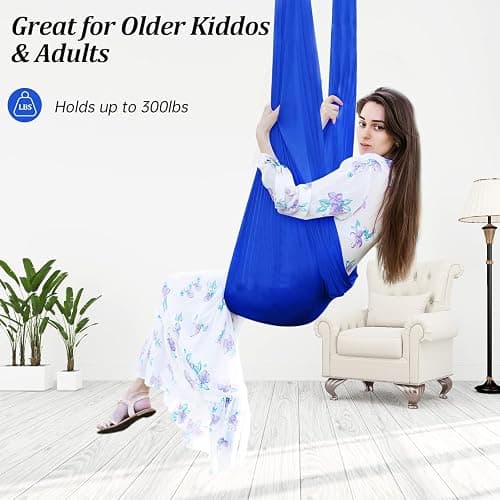 Aokitec Sensory Swing for Kids with Special Needs, Indoor Kids Swing Cuddle Hammock Chair Adjustable Aerial Swing for Children with Autism, ADHD, Asperger, Sensory Integration(Blue) thumbnail 3