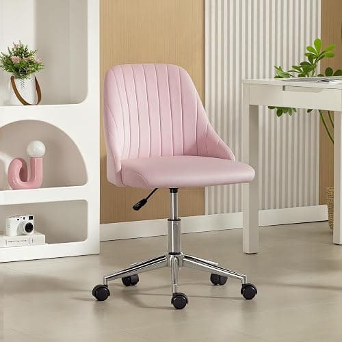 Vinsetto Vanity Chair for Makeup, Velvet Comfy Office Chair with Adjustable Height, Swivel Wheels, Pink - Image 1