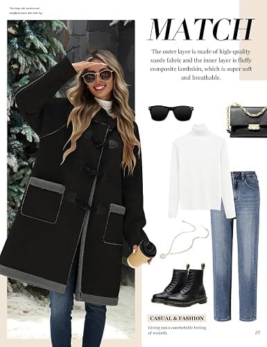 UMIPUBO Women's Faux Suede Coat Sherpa Fleece Lined Oversize Duffle Coat Winter Mid-Length Hooded Toggle Jacket with Pockets thumbnail 5