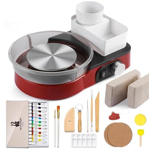 Pottery Wheel for Kids Adults and Beginners - Complete Pottery Set with 6" Turntable with Two-Way Rotation, 2.2lb Clay, Art Supplies Sculpting Tools, Craft Christmas Gifts for Teens Adults (Red) - Image 1