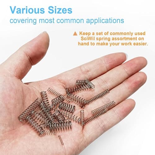 SciWil 390Pcs Small Compression Springs Kit, 28 Sizes Assorted | Coil Spring Assortment for Pen Repair, DIY Crafts, and 3D Printing. Durable 304 Stainless Steel Construction thumbnail 3