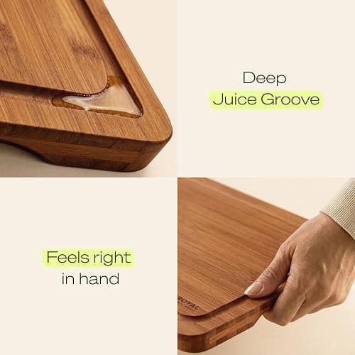 ROYAL CRAFT WOOD Wooden Cutting Boards for Kitchen Meal Prep & Serving - Bamboo Non Toxic Cutting Board Set with Deep Juice Groove Side Handles - Charcuterie & Chopping Butcher Block for Meat (3 Pcs) thumbnail 6