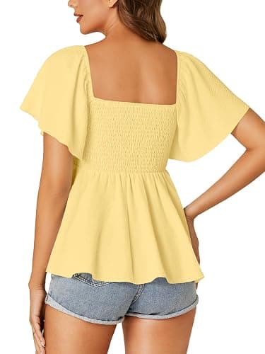 LYANER Women's Square Neck Cute Peplum Top | Ruffle Smocked Short Sleeve Ruched Flowy Casual Babydoll Blouse Top Shirts thumbnail 6