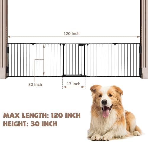 AUXSOUL 118" Wide Baby Gate Metal Safety Playpen - Fireplace Fence for Toddler/Pet/Dog, Fits 72"- 118" Wide, 5-Panel (30" H, Black) thumbnail 3