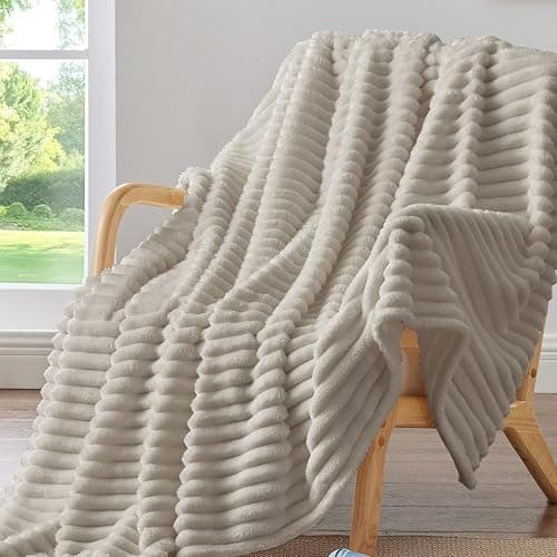 BEDELITE Fuzzy Throw Blanket for Couch - Beige Fluffy Cozy Soft Plush Warm Fleece Blankets for Winter, Bedroom Valentine's Day Decor Gifts for Him Her thumbnail 3