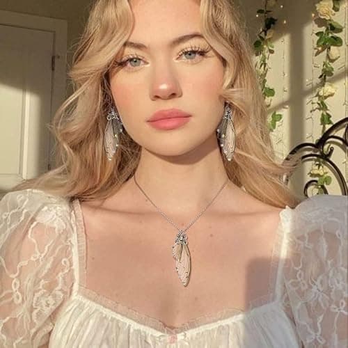 BriLove Butterfly Wing Jewelry Set Elegant Crystal Insect Dragonfly Pendant Necklace Drop Dangle Earrings for Women thumbnail 2